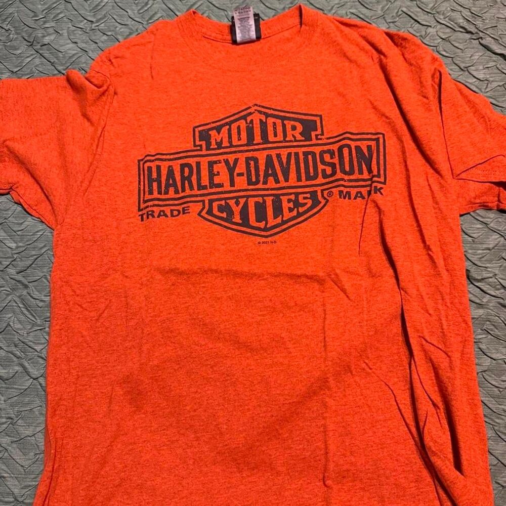 Harley-davidson Men's Orange and Red T-shirt